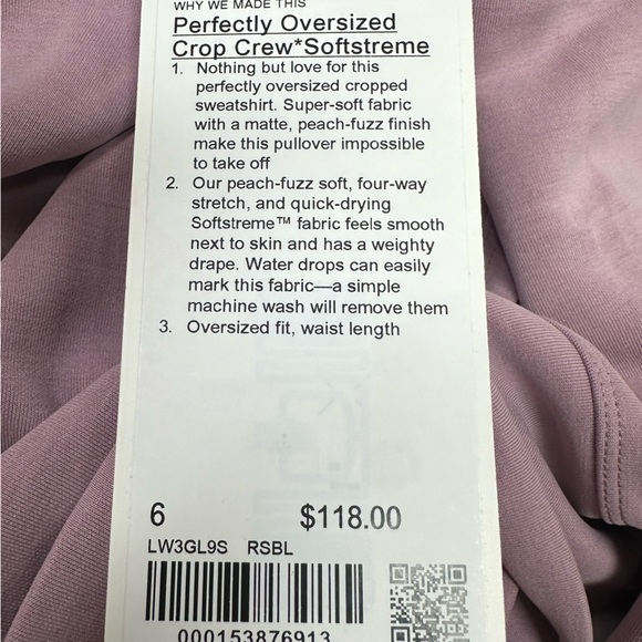 LuluLemon Softstreme Perfectly Oversized Cropped Crew in Rose Blush - Picture 9 of 9